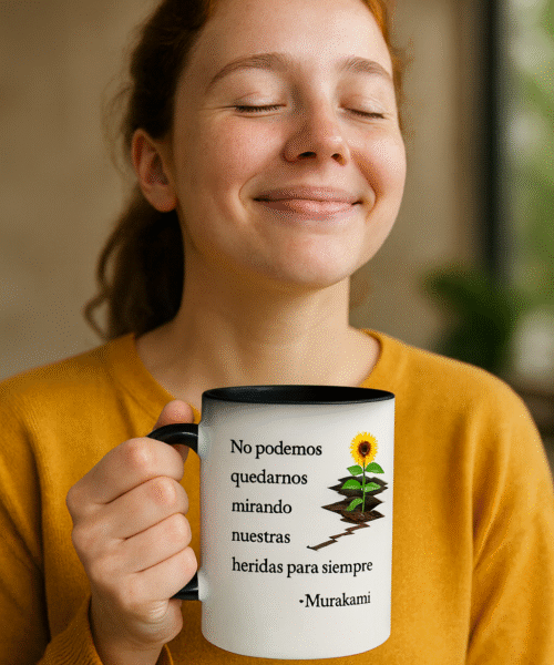 Ceramic Mug - Motivational Phrase / Taza de Ceramica - Frase motivacional "No podemos quedarnos... "