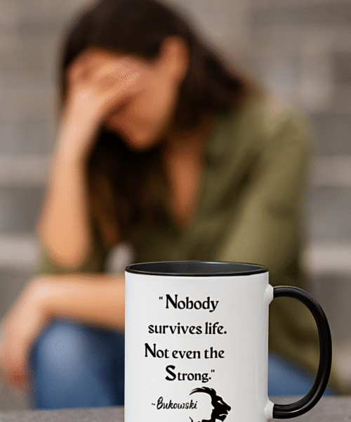 Ceramic Mug - Motivational Phrase / Taza de Ceramica - Frase motivacional "Nobody survives life... "