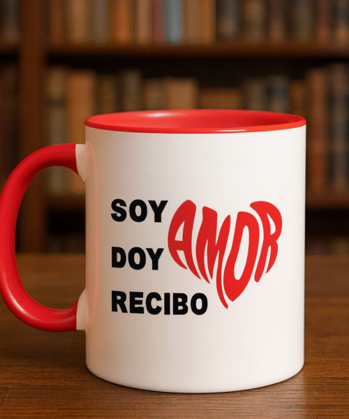 Ceramic Mug - Motivational Phrase / Taza de Ceramica - Frase motivacional "Soy, doy, recibo AMOR "