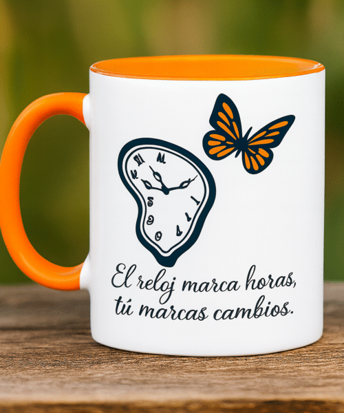 Ceramic Mug - Motivational Phrase / Taza de Ceramica - Frase motivacional "El reloj marca horas, tu marcas transformaciones"