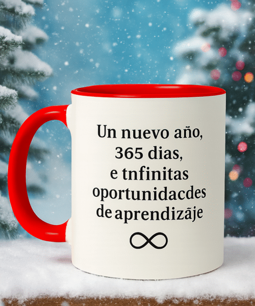 Ceramic Mug - Motivational Phrase / Taza de Ceramica - Frase motivacional "Un nuevo ano, infinitas oportunidades" (Blanca y roja)
