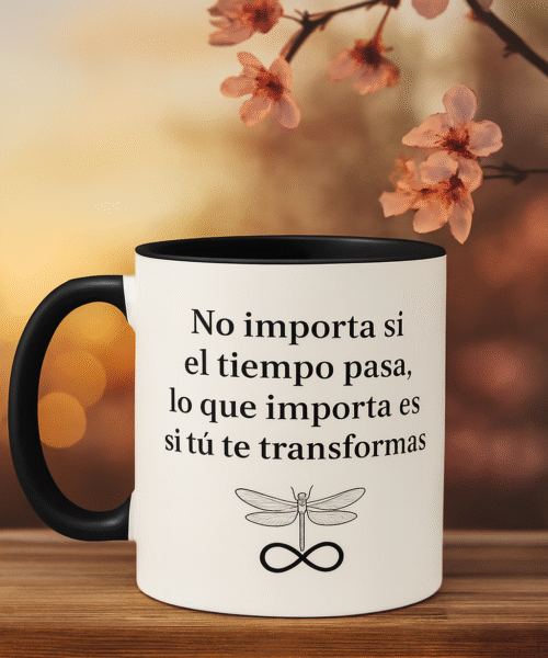 Ceramic Mug - Motivational Phrase / Taza de Ceramica - Frase motivacional "No importa si el tiempo pasa, lo que importa es si tu te transformas"